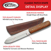 Patch knife burlwood handle with brass pins